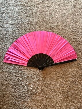 Pink and Foil Silver Hand Fan with Black Frame - Where them fans at- snap fan
